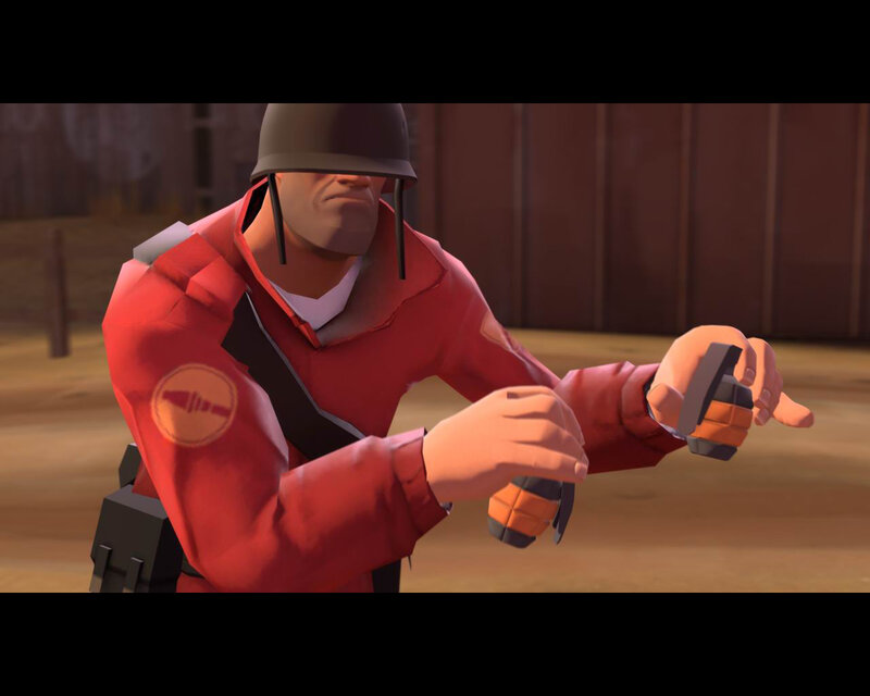 Soldier holding grenades