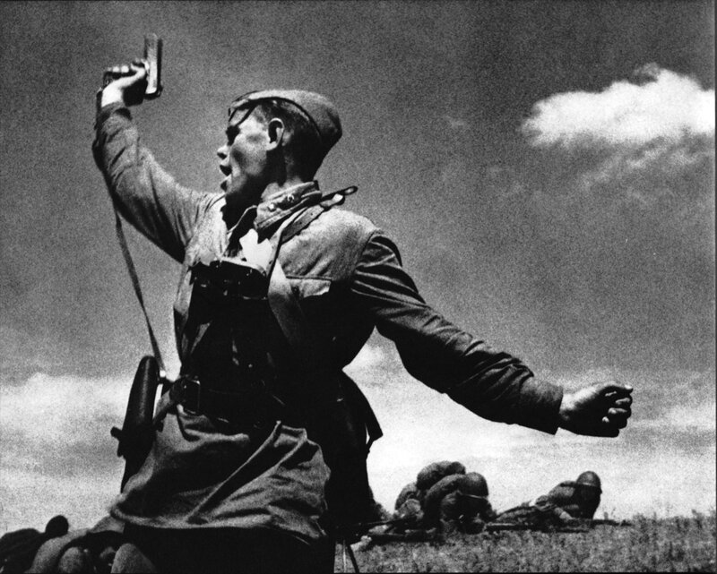 Soldier Holding Pistol — Black, Dramatic, Photograph