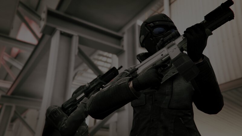 Soldier Holding Rifle — Black, Tense, 3d Render