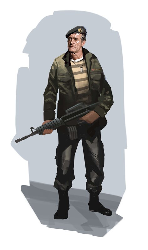 Soldier Holding Rifle — Green, Serious, Digital Art