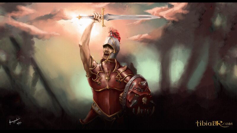 Soldier Holding Sword — Red, Dramatic