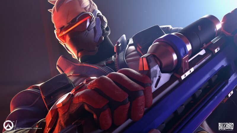 Soldier Holding Weapon — Red, Dramatic