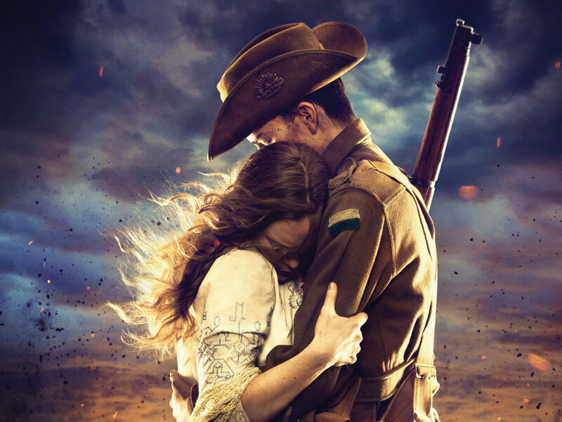 Soldier hugging woman in war