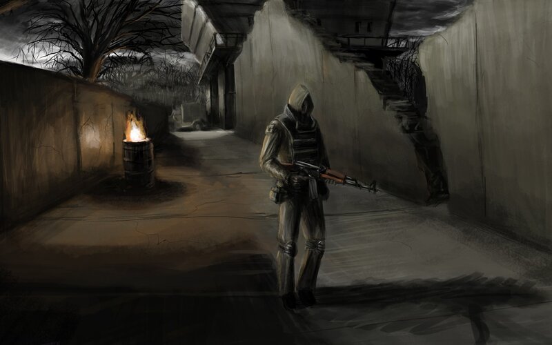 Soldier in a dark alley