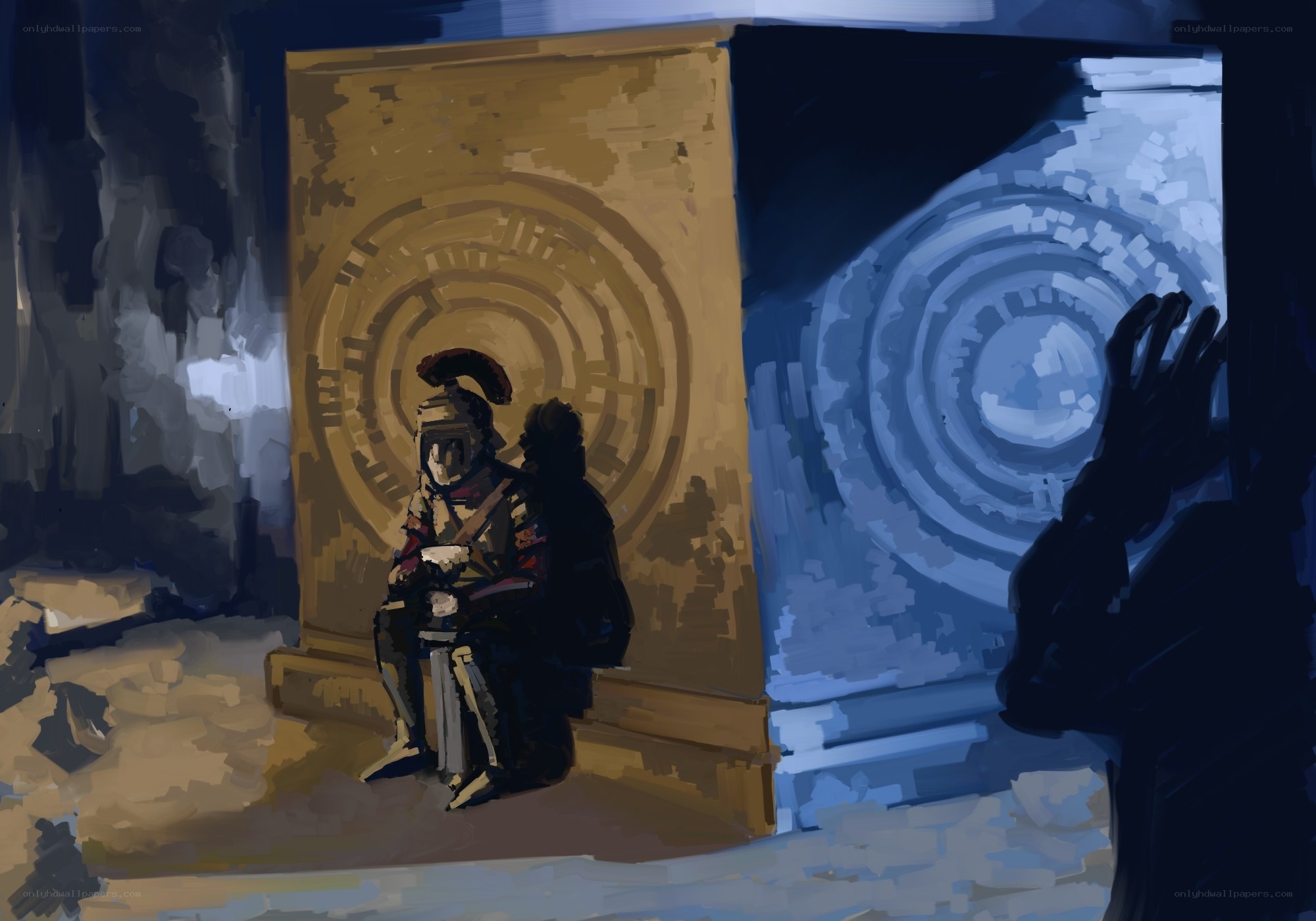 soldier in a dark chamber