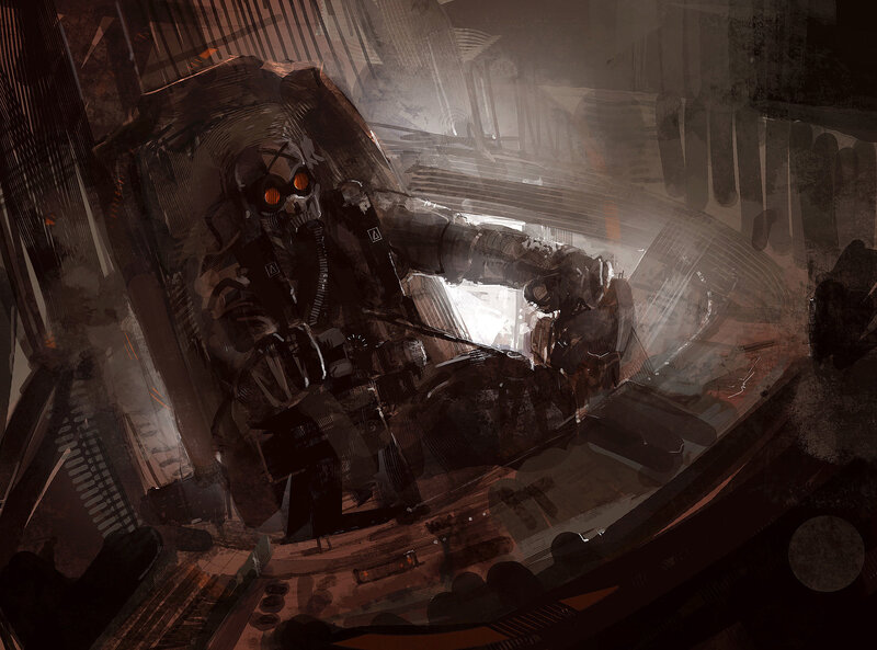 soldier in a dark corridor