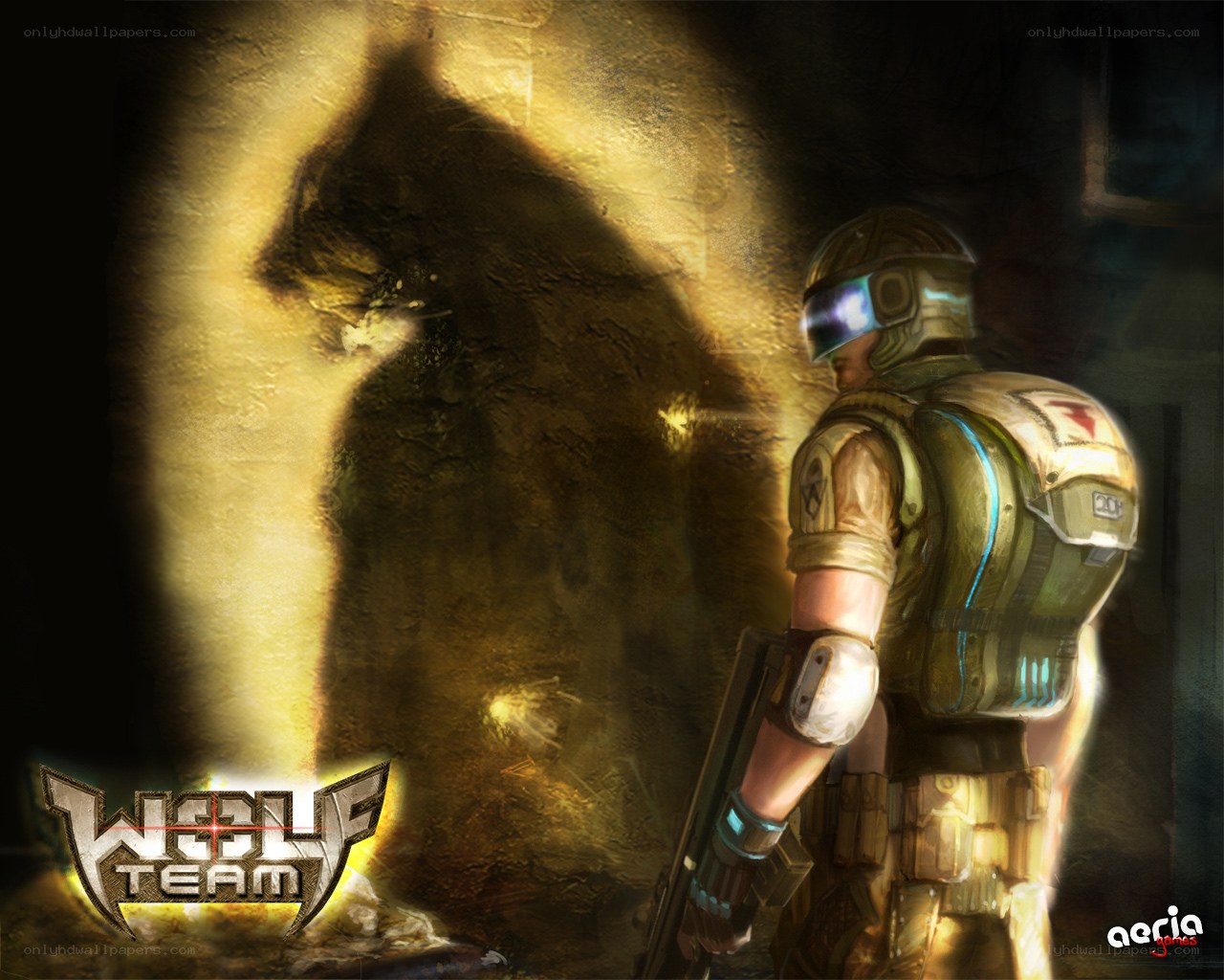 soldier in a dark corridor