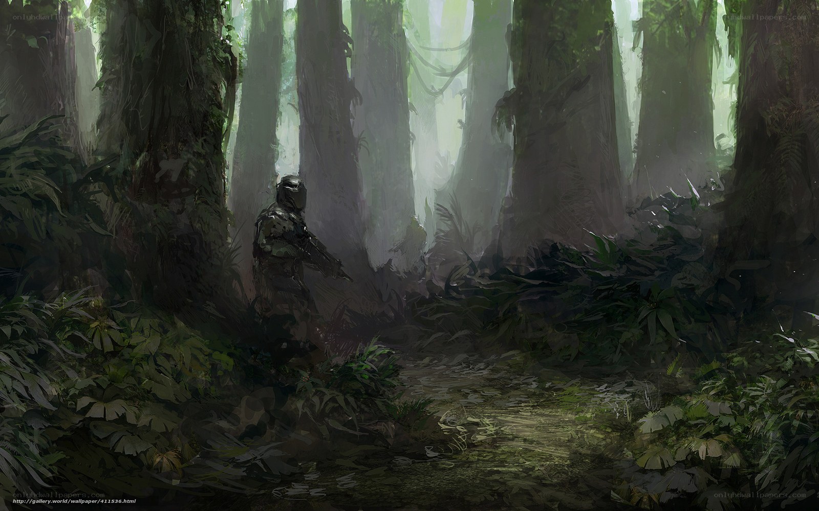 Soldier in a dense jungle