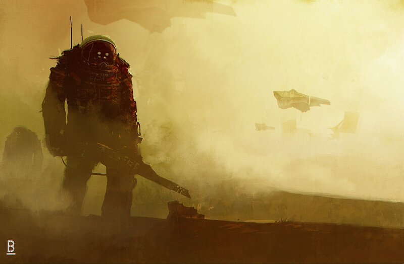 soldier in a dusty landscape
