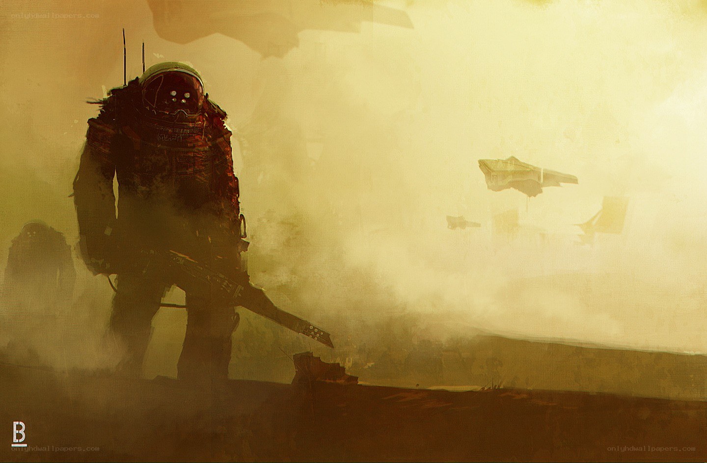 soldier in a dusty landscape