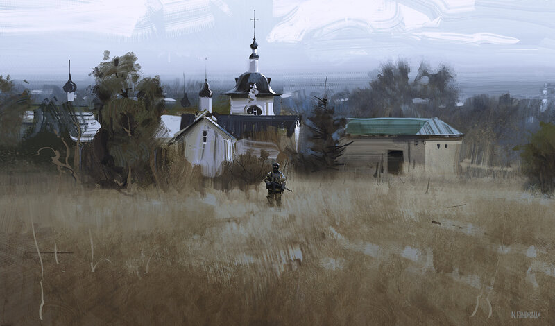 Soldier in a Field — Brown, Somber