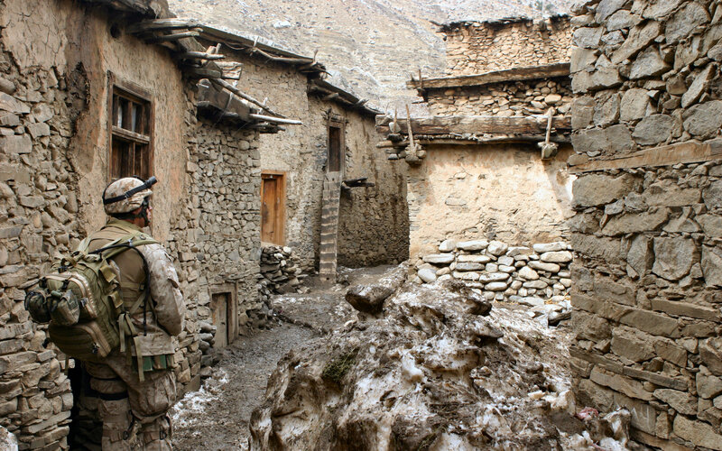 Soldier in a mountain village