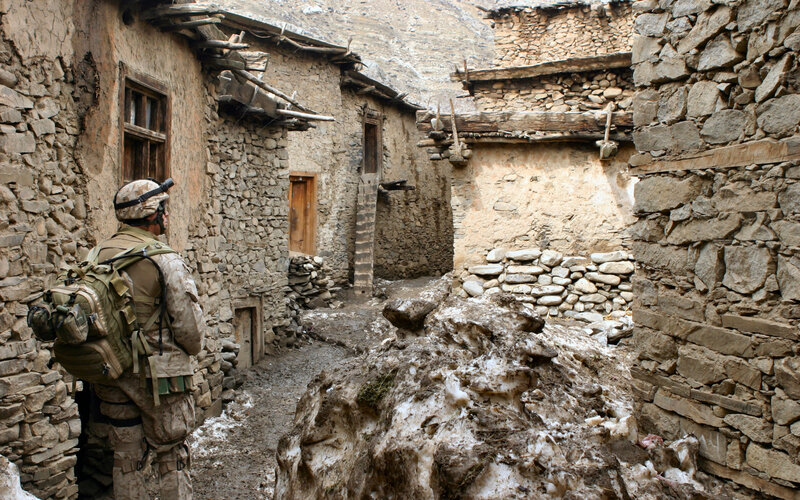 Soldier in a mountain village