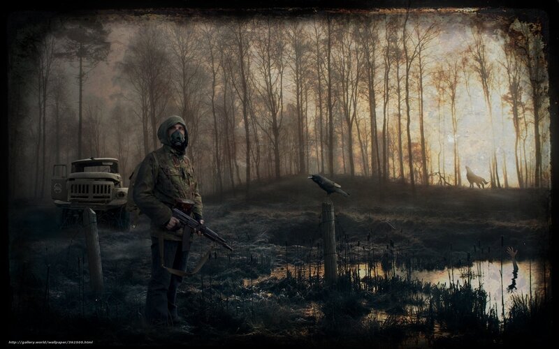 Soldier in a post-apocalyptic forest
