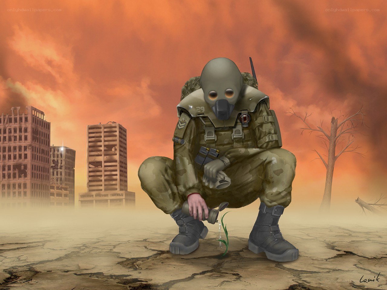 soldier in a post-apocalyptic world