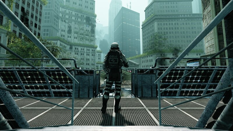 soldier in a ruined city