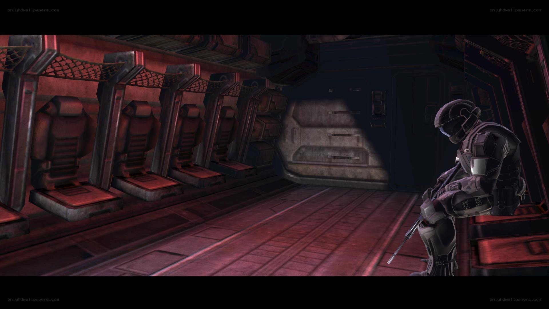 soldier in a spaceship corridor