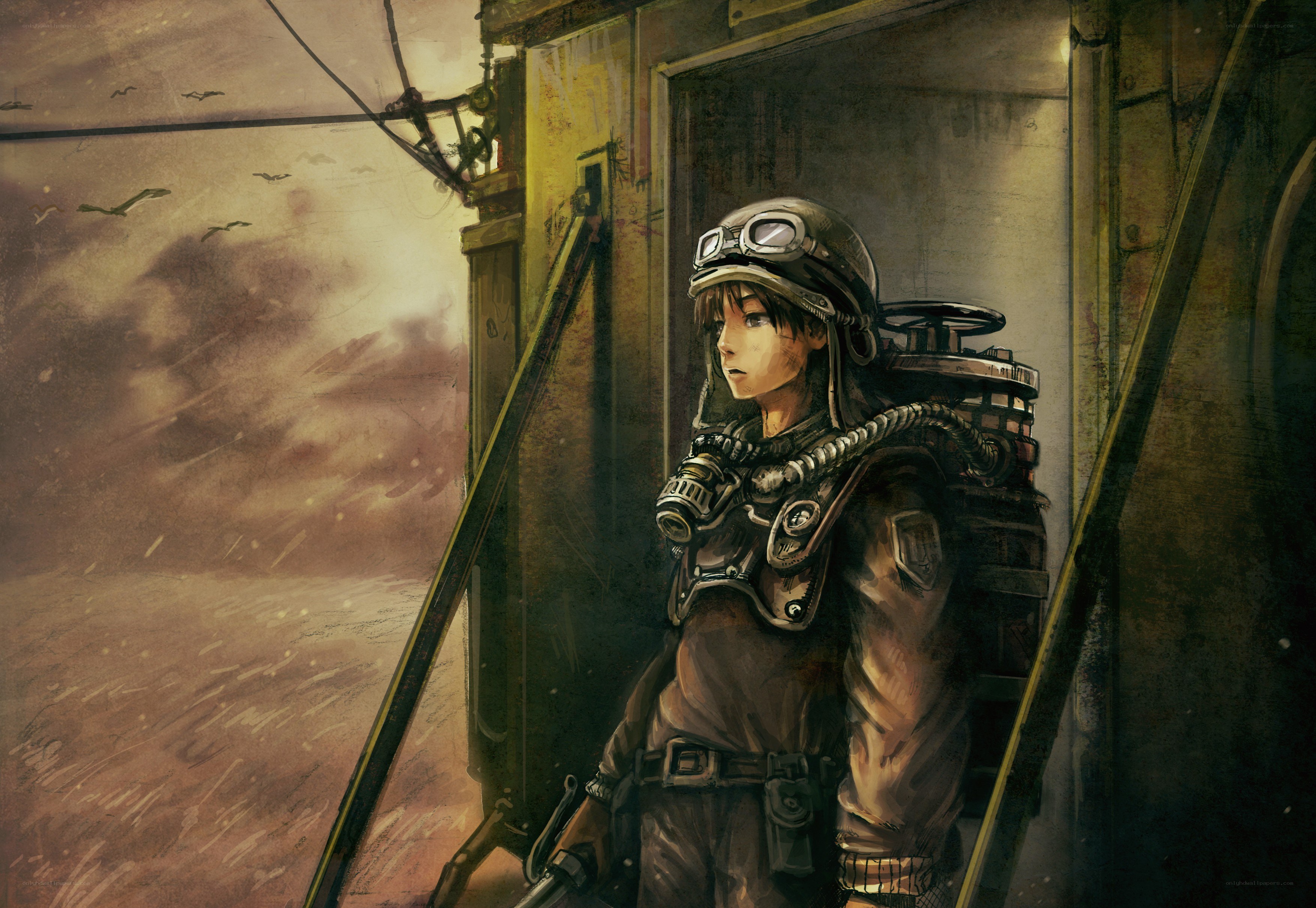 soldier in a war-torn landscape