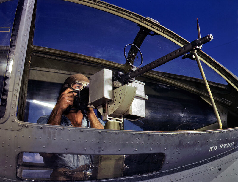 Soldier in aircraft cockpit
