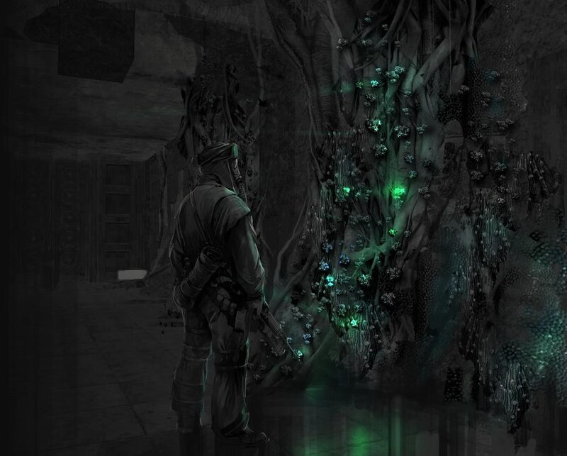 soldier in alien cave