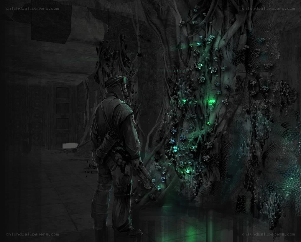 soldier in alien cave