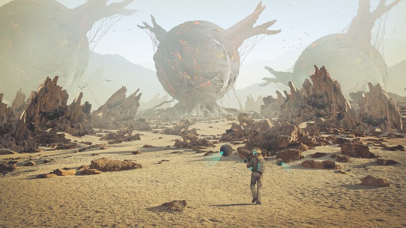 Soldier in Alien Landscape — Brown
