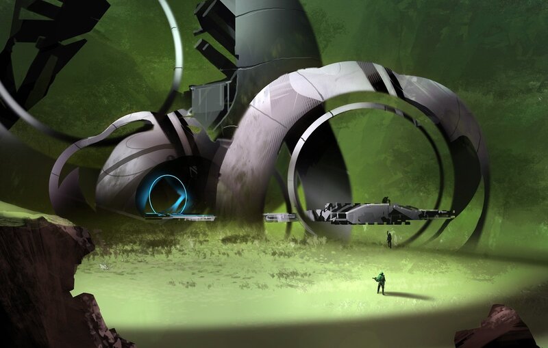 Soldier in Alien Landscape — Green, Dramatic