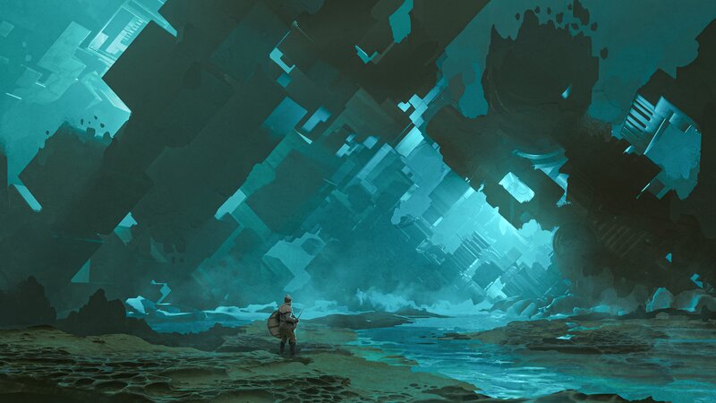 Soldier in Alien Ruin — Teal