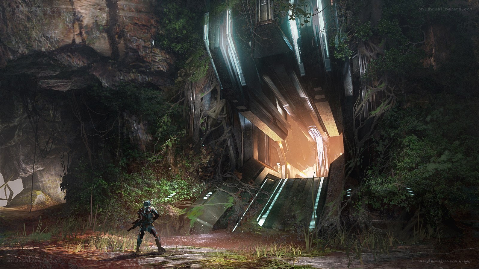 soldier in alien ruin