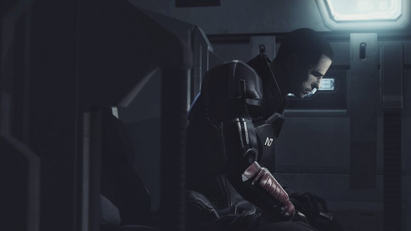Soldier in Armor — Black, Dramatic, 3d Render, Spacecraft Interior