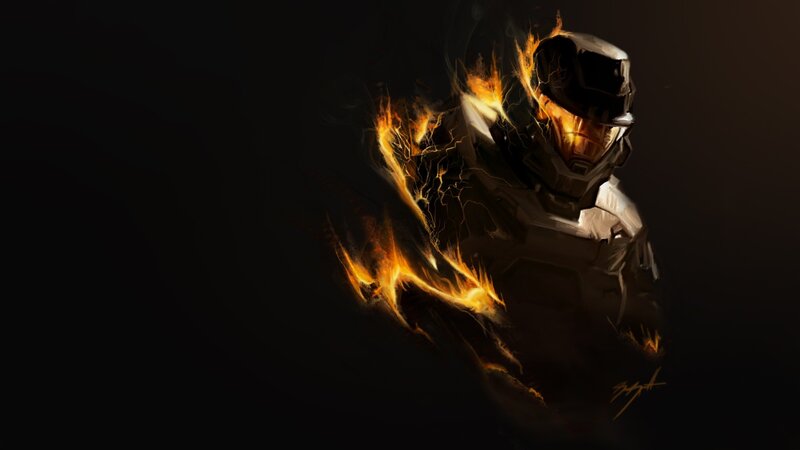 Soldier in Armor — Black, Dramatic, Digital Art, Fire, Helmet