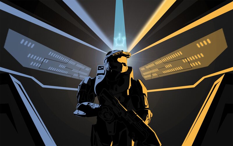 Soldier in Armor — Black, Dramatic, Digital Art, Gun, Helmet, Light Beams