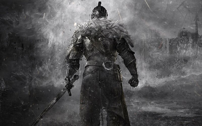 Soldier in Armor — Black, Dramatic, Digital Art, Sword, Fog