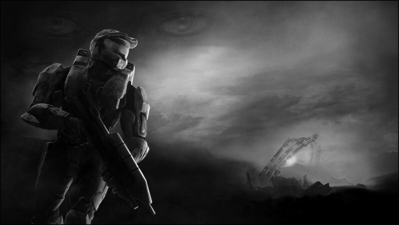 Soldier in Armor — Black, Dramatic, Night, Digital Art, Gun, Eyes