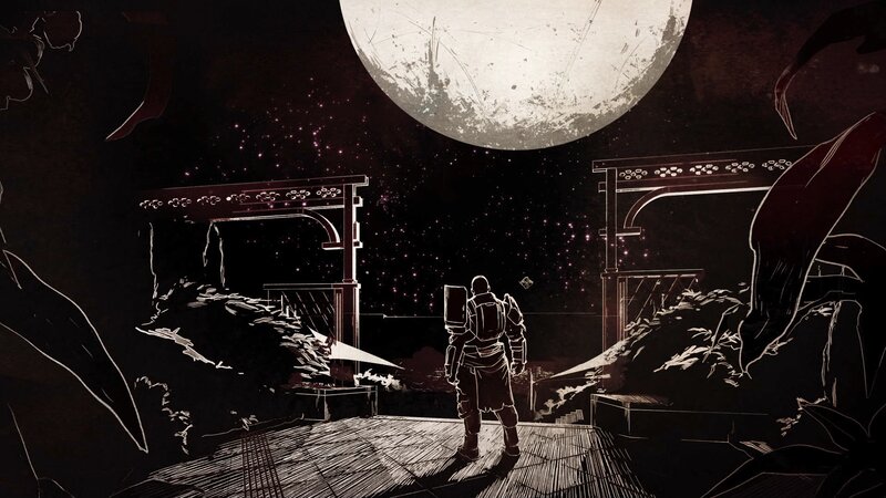 Soldier in Armor — Black, Dramatic, Night, Digital Art, Moon