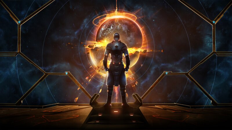 Soldier in Armor — Black, Dramatic, Night, Digital Art, Planet, Space, Explosion