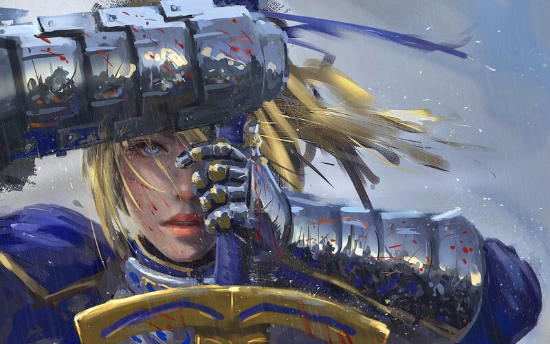 Soldier in Armor — Blue, Dramatic, Digital Art, Blood
