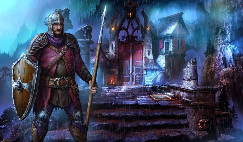 Soldier in Armor — Blue, Dramatic, Night, Digital Art, Castle