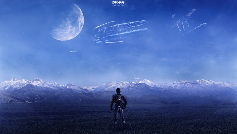 Soldier in Armor — Blue, Dramatic, Night, Digital Art, Moon