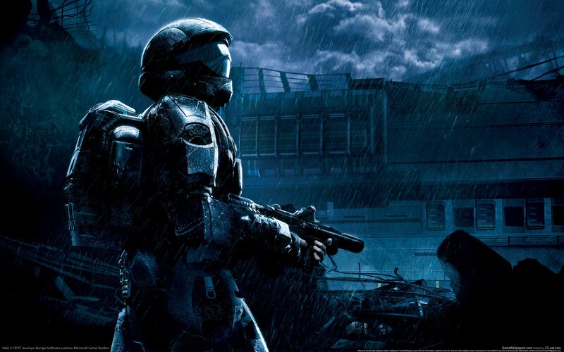 Soldier in Armor — Blue, Dramatic, Night, Digital Art, Rain