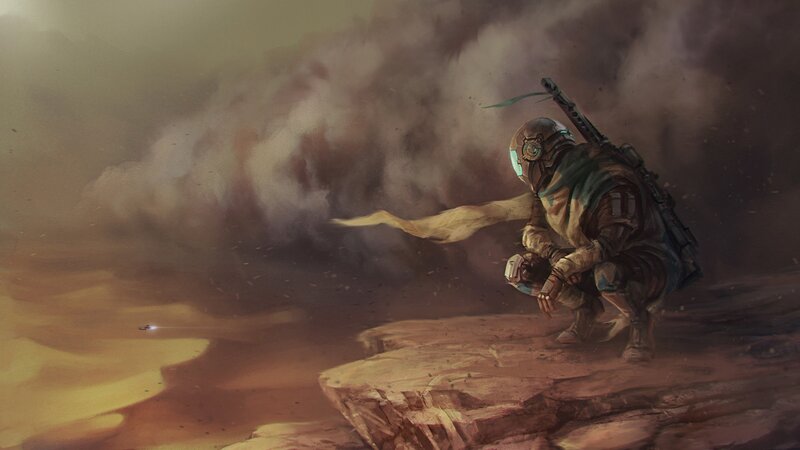 Soldier in Armor — Brown, Dramatic, Digital Art, Dust Storm