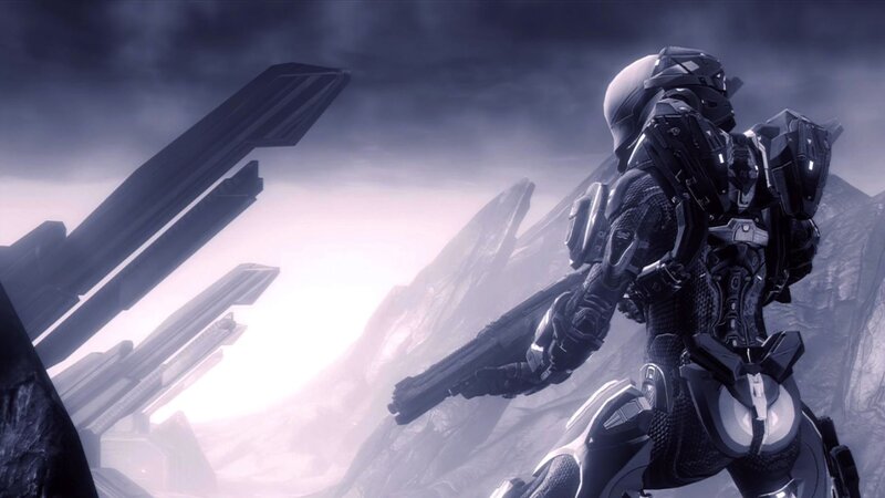 Soldier in Armor — Gray, Dramatic, 3d Render, Gun, Mountains