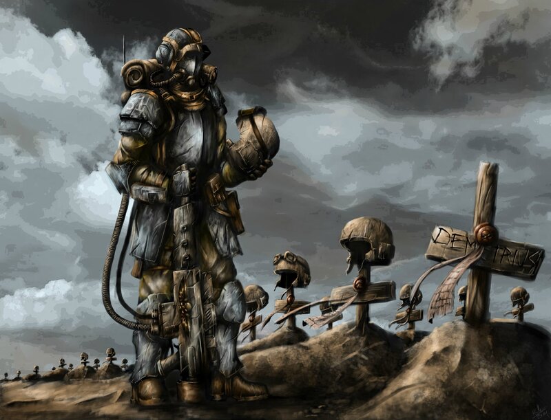 Soldier in Armor — Gray, Dramatic, Digital Art, Helmets