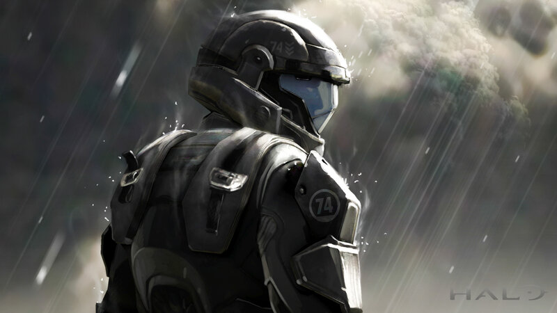 Soldier in Armor — Gray, Dramatic, Digital Art, Rain, Smoke