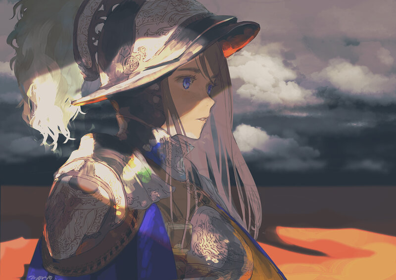 Soldier in Armor — Gray, Dramatic, Sunset, Digital Art, Helmet