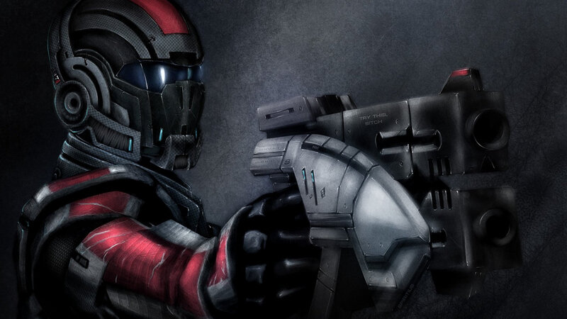 Soldier in Armor Holding Gun — Black