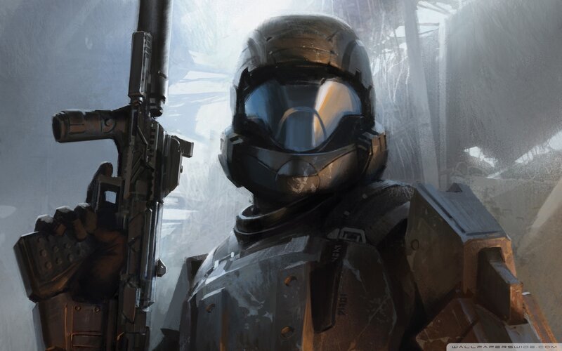 Soldier in Armor Holding Rifle