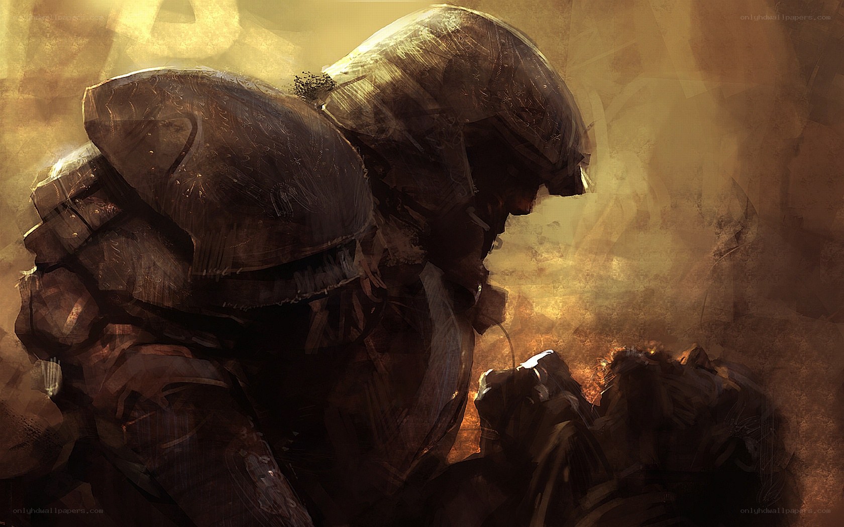 soldier in armor kneeling