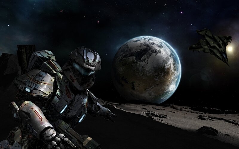 Soldier in Armor on Moon