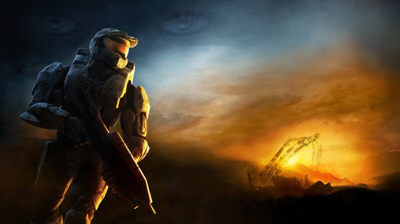 Soldier in Armor — Orange, Dramatic, Sunset, Digital Art, Gun